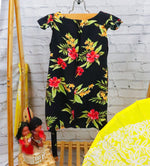 Vintage Girl's Two Palms Made in Hawaii Black Hawaiian Toddler Dress - 6
