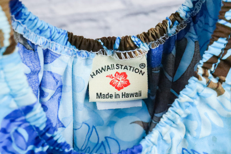 Girl's Vintage Hawaii Station Blue & Brown Hawaiian Dress - 2