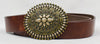 Women's Genuine Leather Brown Belt w/ Floral Rhinestone Belt Buckle - XL