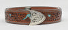 Women's 3D Genuine Handtooled Leather Teal & Brown Floral Western Belt A1061
