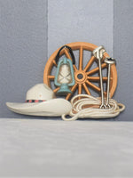 Vintage Burwood Production Company Western Plastic Wall Hanging Wheel Cowboy Hat Lantern