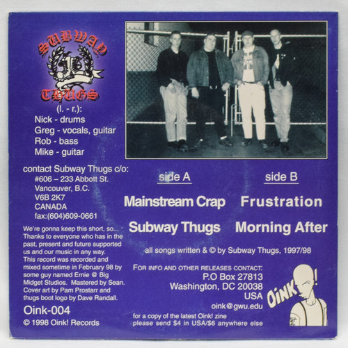 うーん！ Records 1998 - Subway Thugs EP - 33-1/2 RPM レコード