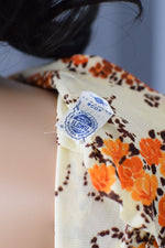Women's Vintage 60s Int. Ladies Garment Workers Union Orange/Brown Floral Long Sleeve Mini Dress