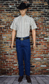 Men's Vintage Panhandle Slim White Striped Western Snap Button Shirt - 17-1/2