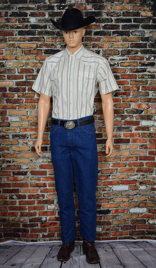 Men's Vintage Panhandle Slim White Striped Western Snap Button Shirt - 17-1/2