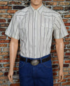 Men's Vintage Panhandle Slim White Striped Western Snap Button Shirt - 17-1/2