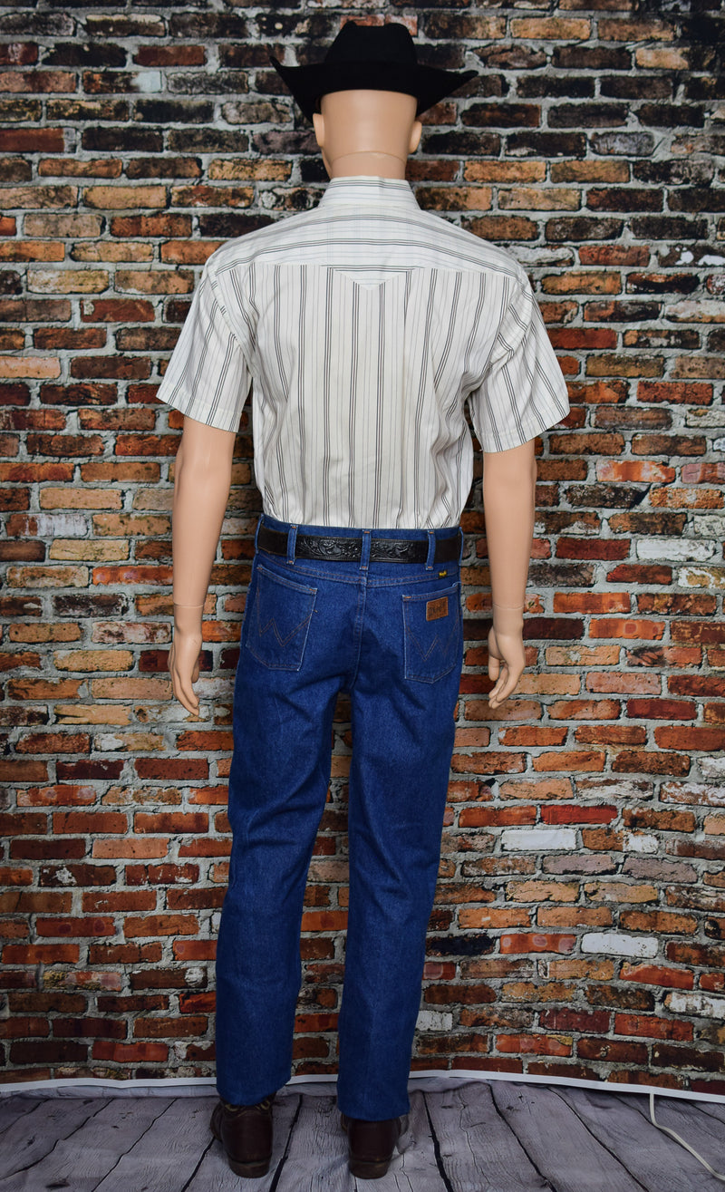 Men's Vintage Panhandle Slim White Striped Western Snap Button Shirt - 17-1/2