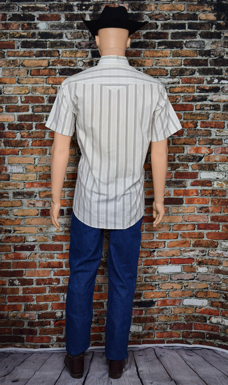 Men's Vintage Panhandle Slim White Striped Western Snap Button Shirt - 17-1/2