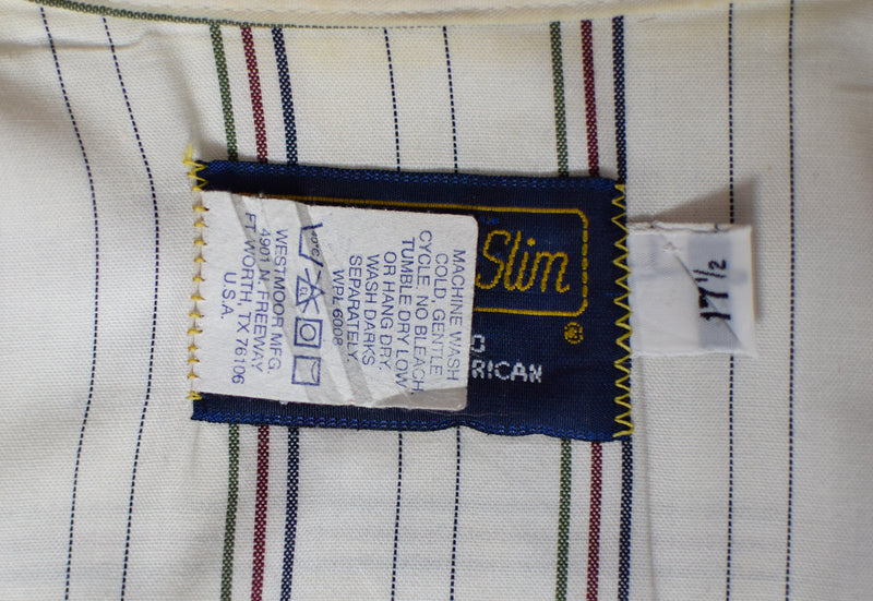 Men's Vintage Panhandle Slim White Striped Western Snap Button Shirt - 17-1/2