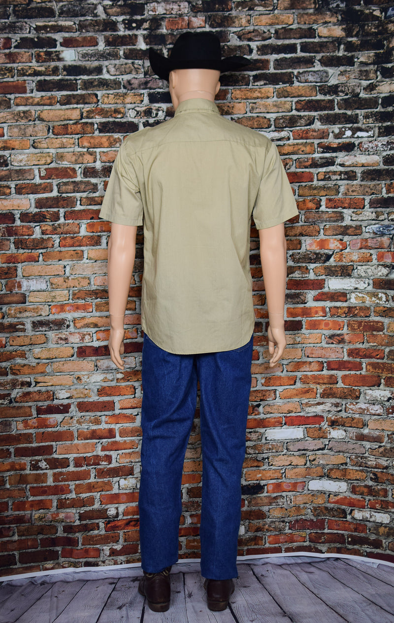 Men's Vintage Sportsman's Stitchery Khaki Brown Button Up Fishing Shirt - XL