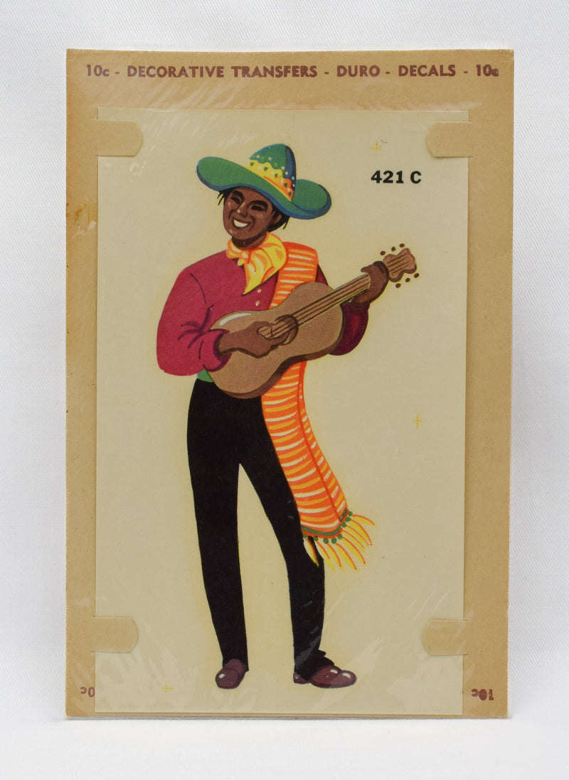Vintage Duro Decals Decorative Transfer Mexican Latin Boy Guitar Player #421 C