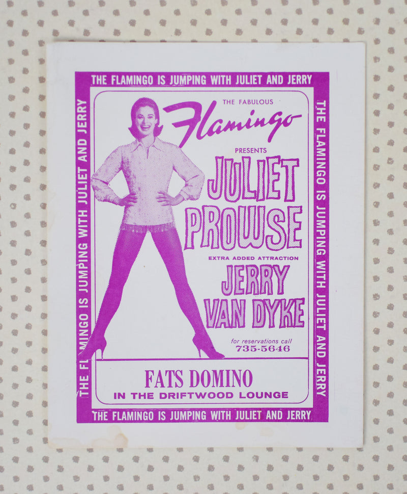 Vintage Fabulous Flamingo Presents Juliet Prows, Jerry Van, Fats Domino Blank Postcard