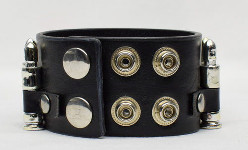 Goth/Punk Inspired Black Leather Bullet Bracelet
