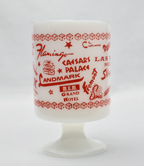 Vintage 1974 Las Vegas, USA Casinos Milk Glass Pedestal Coffee Mug