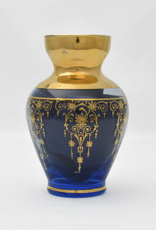 Blue Cobalt Glass Vase w/ Gold Detailing