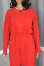 Women's Vintage Action Gear Sportswear Red Cotton Jumpsuit - L