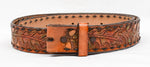 Brown Leather Leaf & Acorn Tooled Western Belt Strap