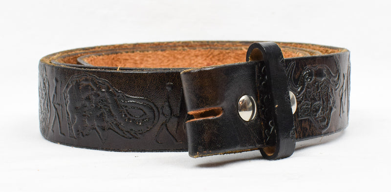 Black Leather Tooled Safari Scene Belt Strap