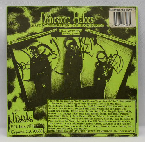 Junk Records 1996 - The Dimestore Haloes: Hate My Generation - 45 RPM 7" レコード