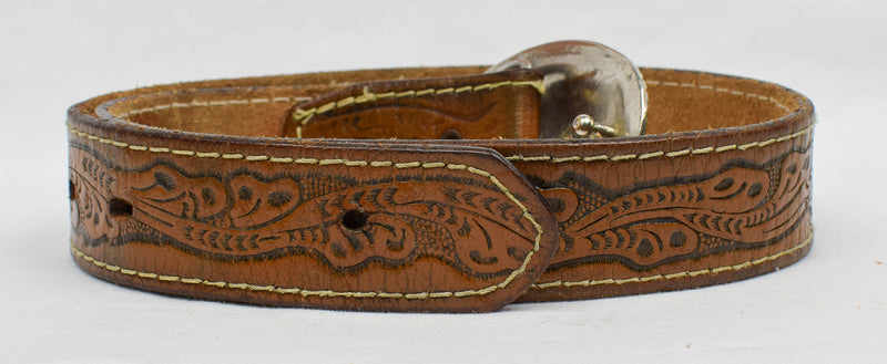 Nocona Brown Genuine Tooled Leather Belt w/ Bull Rider Belt Buckle