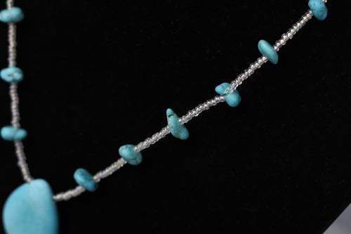 Faux Turquoise & Clear Beaded Necklace