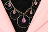 Vintage Gold Tone Metal Circles and Pink Drop Beads Necklace