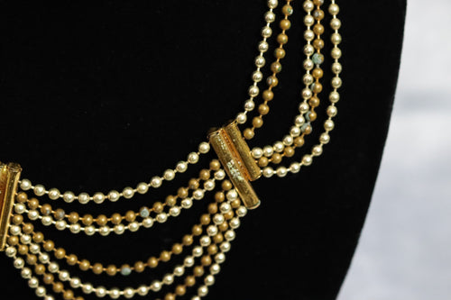 Vintage Multi-Strand Gold Tone Beaded Necklace