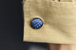 Vintage Blue & Grey Mini Checkered Fabric Bullet Back Cufflinks